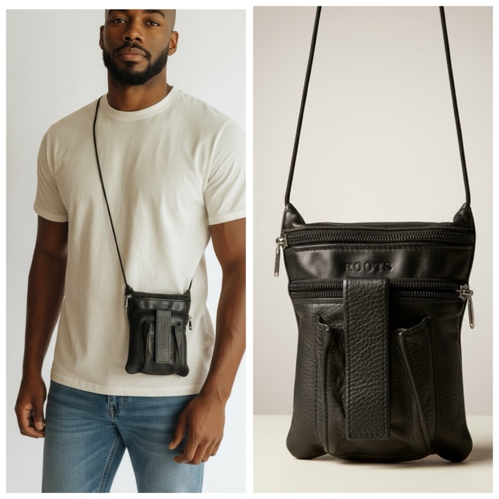 Roots Vintage Y2K 90s Leather Bag Utility Phone Shoulder Crossbody Tech Pocket